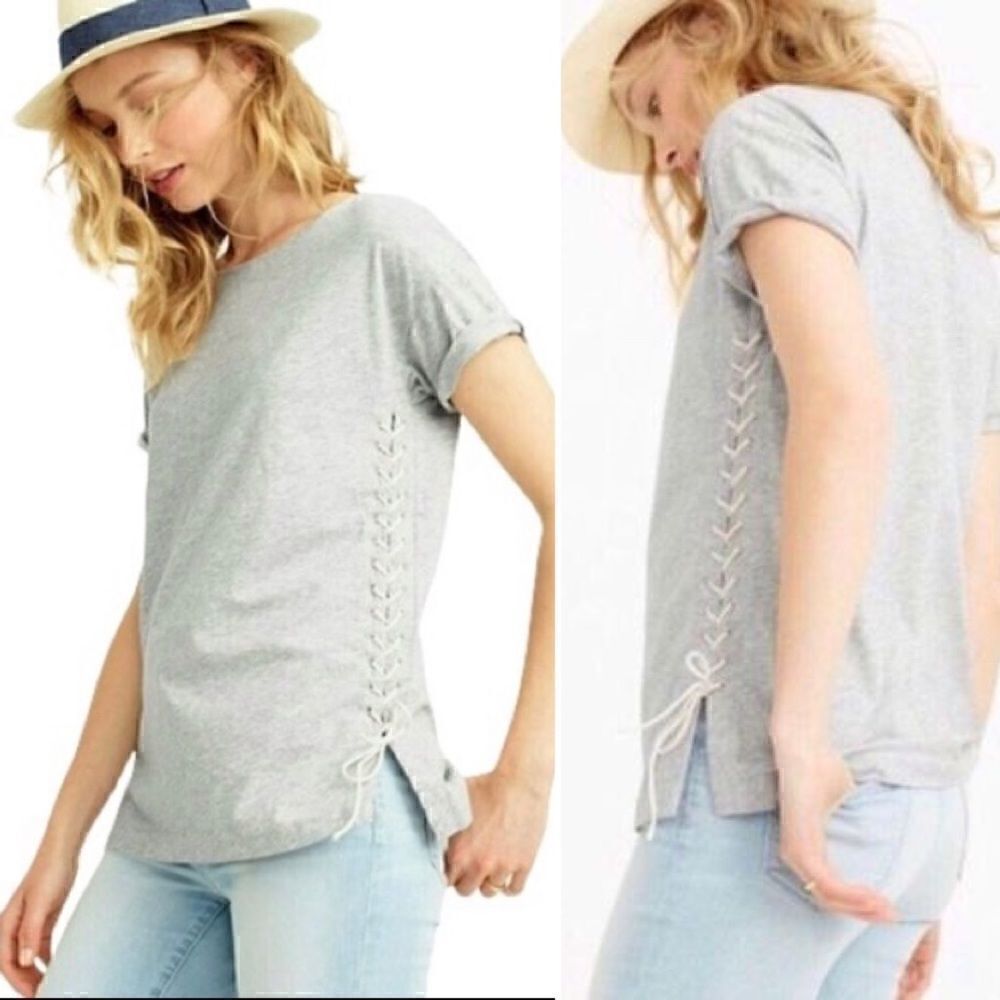 NWOT J. Crew 100% Cotton Women’s Gray Lace Up Short Sleeves Top, Size XS